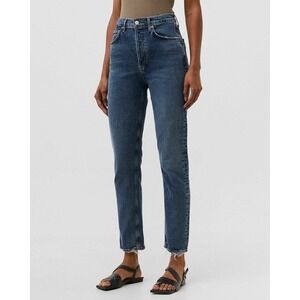 AGOLDE Riley High Rise Straight Crop Jeans Womens 29 Blue Distressed Relaxed